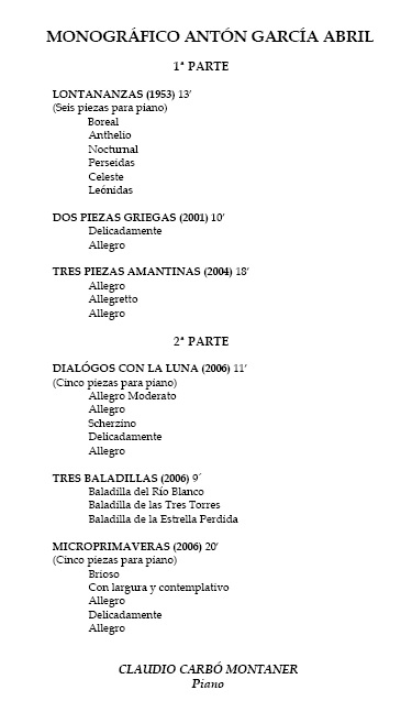 Monográfico obra para piano de Antón García Abril